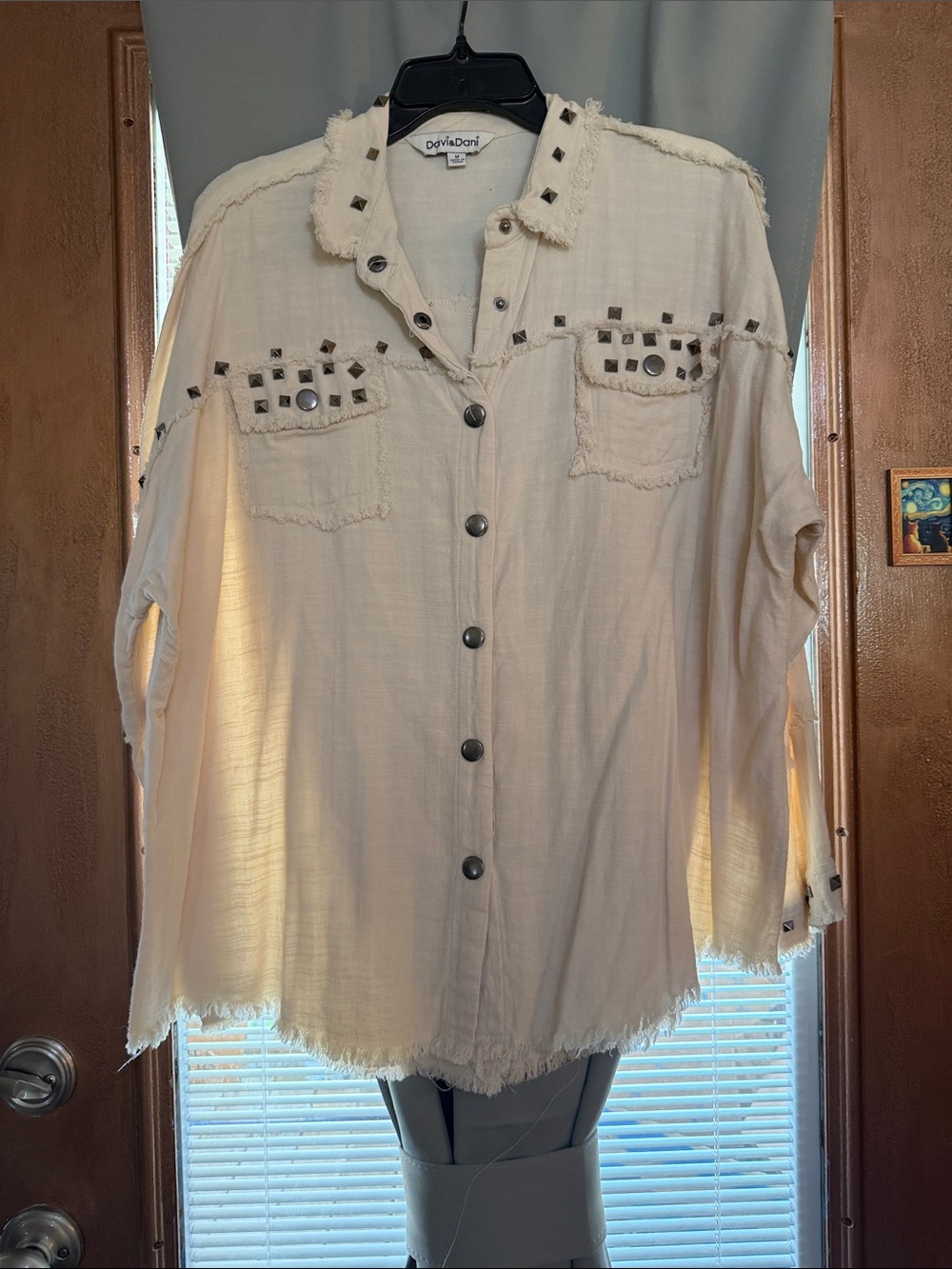 Blouse by Davi & Dani size medium. Beige with metallic studs and snaps
